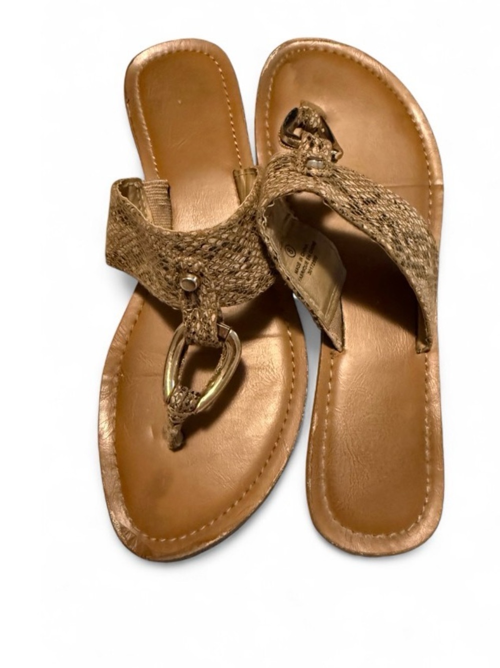Boho Chic Flat T-Strap Snake Print Sandals Size 8